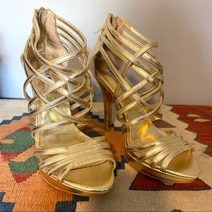 Gold Steve Madden Strappy Criss Cross Heels